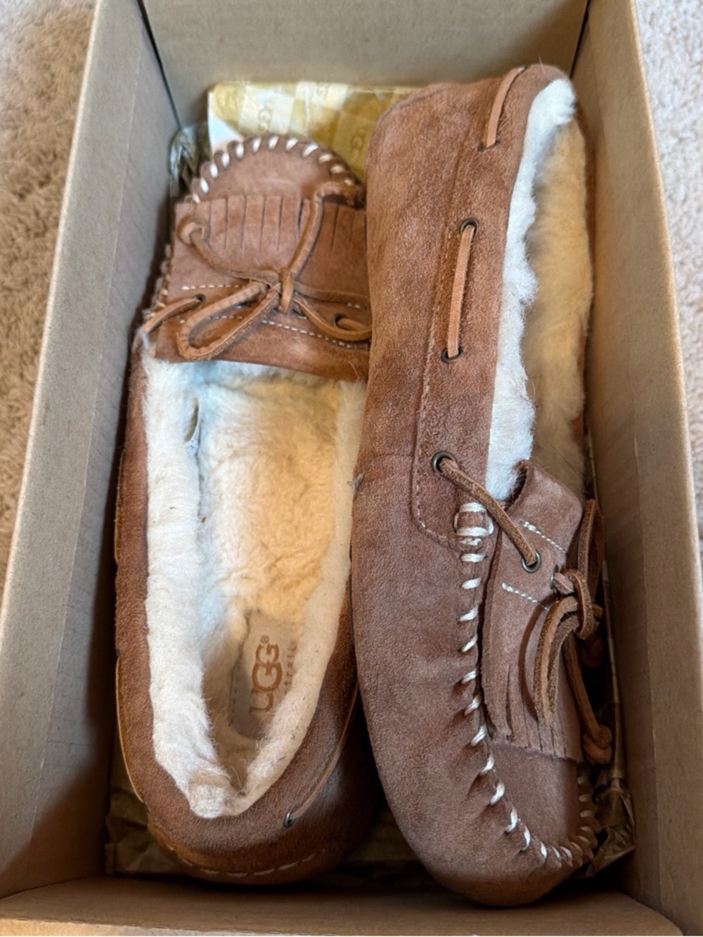 UGG brown suede moccasin slippers size 8
